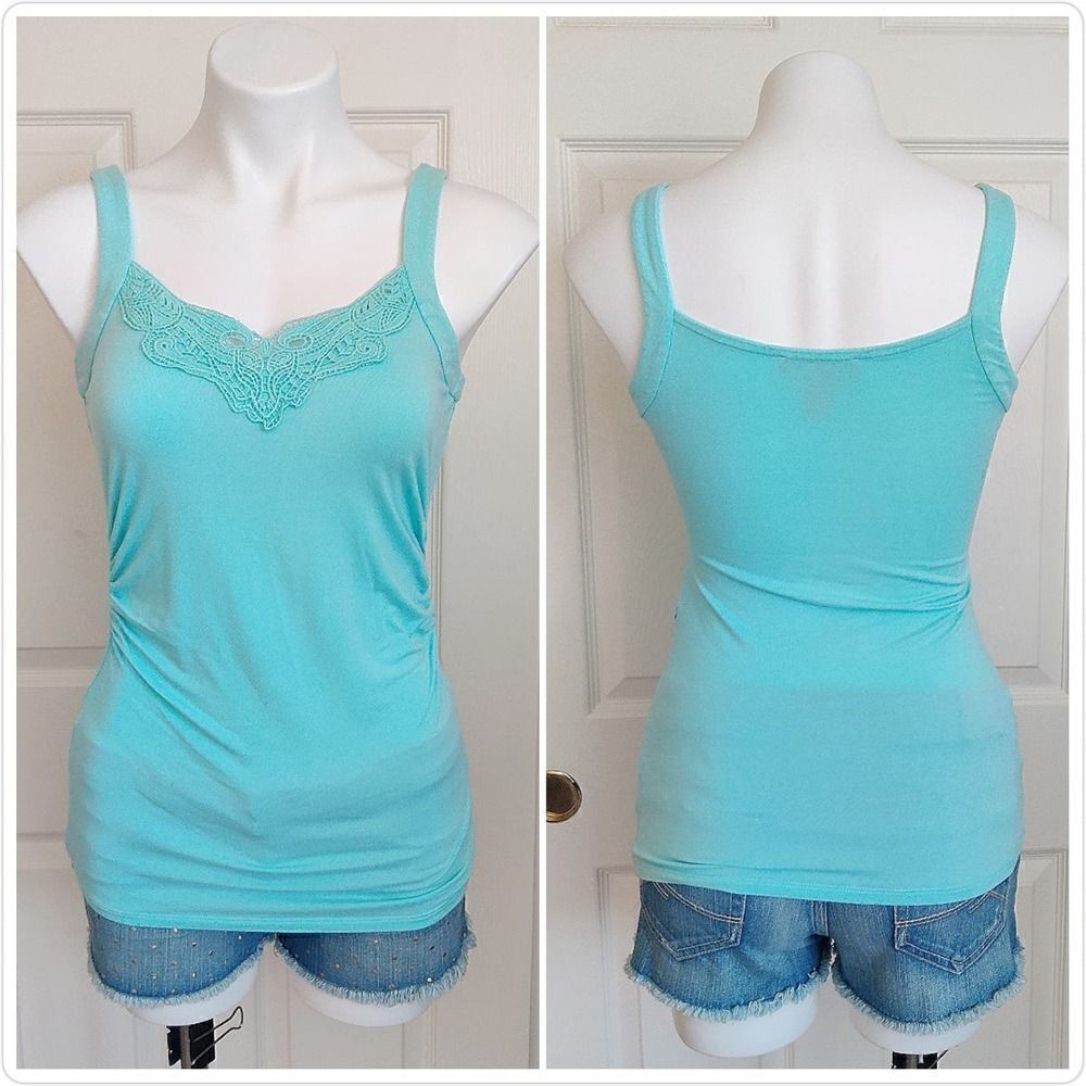 White House Black Market crochet trim gathered tank top XS
